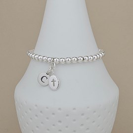 Personalised Silver Christening Cross Bead Bracelet Christening jewellery christening gift for girls christening beaded bracelet cross letter