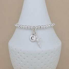 Personalised Silver Crucifix Beaded Bracelet Personalised Silver Crucifix Beaded Bracelet
