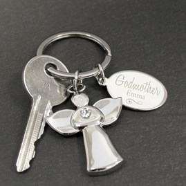 Personalised Silver Plated Swirls & Hearts Godmother Angel Keyring personalised godmother gift personalised gift for godmother