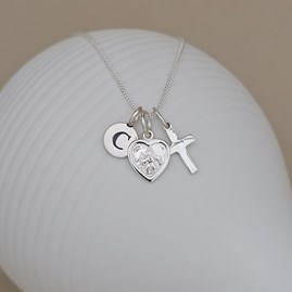 Personalised St. Christopher Heart And Cross Necklace