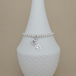 Personalised Sterling Silver Cut Out Angel Charm Bracelet Personalised Sterling Silver Cut Out Angel Charm Bracelet