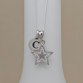 Personalised Sterling Silver CZ Star Charm Necklace