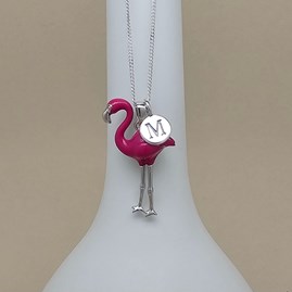 Personalised Sterling Silver Enamel Flamingo Necklace