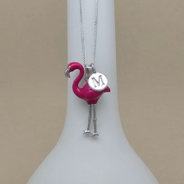Personalised Sterling Silver Enamel Flamingo Necklace Personalised Sterling Silver Enamel Flamingo Necklace