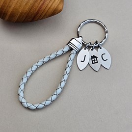 Personalised White Leather Keyring Personalised White Leather Keyring