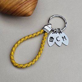 Personalised Yellow Leather Keyring