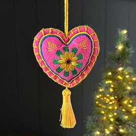 Pink Multicolour Felt Tassel Heart Hanging Decoration Christmas Decorations Festive Decorations Hanging Felt Heart Decoration