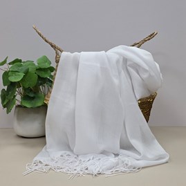 Plain Lightweight Tassel Scarf in White Lightweight Plain Tassel Scarves Headscarves Gifts For Mum Mother's Day Gifts Birthday Gifts