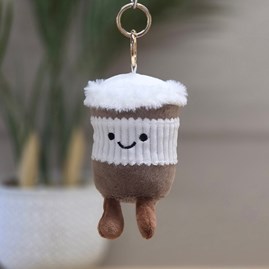 Plush Beige Coffee Cup Keyring Bag Charm Plush Brown Latte Coffee Cup Bag Charm Bessie Cute Soft Novelty Fun Bag Charm Keyring Key Ring