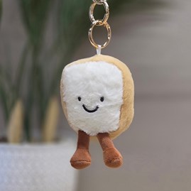 Plush White Beige Bread Toast Bag Charm Bessie Cute Soft Novelty Fun Bag Charm Keyring Key Ring
