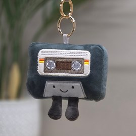 Plush Grey Cassette Bag Charm Bessie Cute Soft Novelty Fun Bag Charm Keyring Key Ring