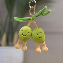 Plush Green Peas in a Vine Keyring Bag Charm Plush Green Set of Two Peas Bag Charm Bessie Cute Soft Novelty Fun Bag Charm Keyring Key Ring