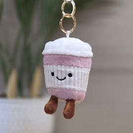 Plush Pink Latte Coffee Cup Bag Charm Bessie Cute Soft Novelty Fun Bag Charm Keyring Key Ring