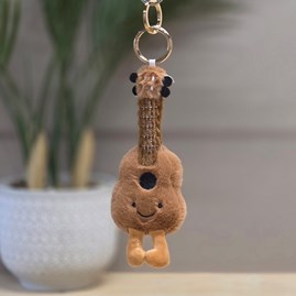 Plush Ukulele Keyring Bag Charm Plush Brown Ukulele Guitar Bag Charm Bessie Cute Soft Novelty Fun Bag Charm Keyring Key Ring