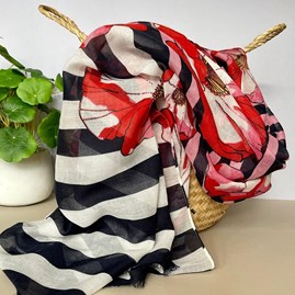 Poppy & Stripe Printed Scarf in Navy Blue