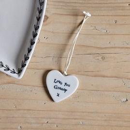 Porcelain Hanging Heart 'Love You Granny' Home Decorations Homeware Gifts Sentiment Keepsake Gifts Porcelain Gifts Hanging Heart Granny