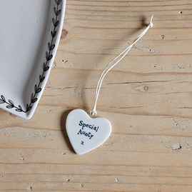 Porcelain Hanging Heart 'Special Aunty' Home Decorations Homeware Gifts Sentiment Keepsake Gifts Porcelain Gifts Hanging Heart Special Aunt