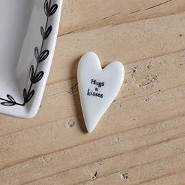 Porcelain Mini Long Heart Token 'Hugs & Kisses' Home Decorations Homeware Gifts Sentiment Keepsake Gifts Porcelain Gifts Mini Long Heart Token