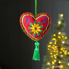 Red Multicolour Felt Tassel Heart Hanging Decoration Gisela Graham Christmas Decorations Festive Decorations Hanging Felt Heart Decoration