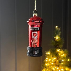 Red Post Box Glass Hanging Christmas Decoration