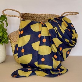 Retro Shapes Scarf in Navy Blue Gifts For Women Scarves And Accessories Retro Shapes Scarf in Navy Blue With Yellows