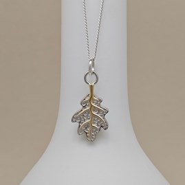 Rhodium and 18ct Gold Plated Oak Leaf Charm Necklace Rhodium and 18ct Gold Plated Oak Leaf Charm Necklace