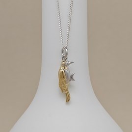 Rhodium and Gold Plated Woodpecker Charm Necklace Rhodium and Gold Plated Woodpecker Charm Necklace