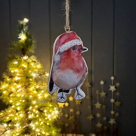 Robin With Hat Metal Hanging Christmas Decoration