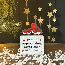 'Robins Appear' Christmas Block Decoration Festive Decorations Quirky Novelty Christmas Tree Decoration Metal Hanging Robin Decoration