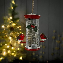 Robins On Bird Feeder Hanging Christmas Decoration Robins On Bird Feeder Hanging Christmas Decoration