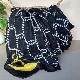 Rope & Anchor Print Scarf in Black Gifts For Women Scarves And Accessories Rope & Anchor Print Scarf in Black White And Yellow