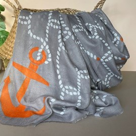Rope & Anchor Print Scarf in Grey Rope & Anchor Print Scarf in Grey