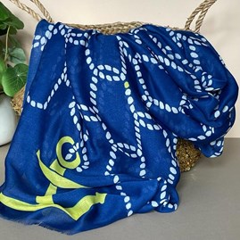 Rope & Anchor Print Scarf in Navy Blue