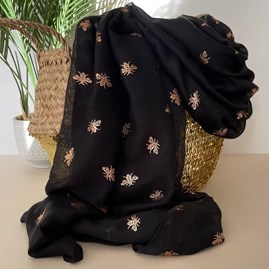 Rose Gold Bee Print Scarf in Black Gifts For Women Scarves And Accessories Rose Gold Bee Print Scarf in Black Super Soft