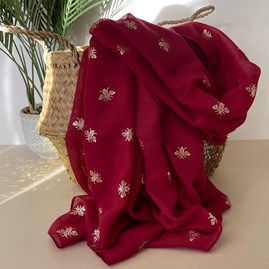 Rose Gold Bee Print Scarf in Burgundy Gifts For Women Scarves And Accessories Rose Gold Bee Print Scarf Thank You Teacher Gifts