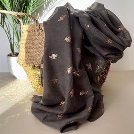 Rose Gold Bee Print Scarf in Charcoal Gifts For Women Scarves And Accessories Rose Gold Bee Print Scarf in Charcoal Super Soft