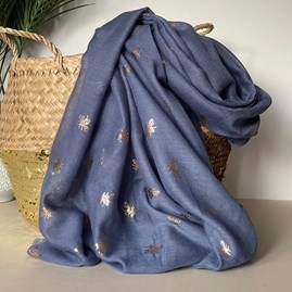 Rose Gold Bee Print Scarf in Denim Gifts For Women Scarves And Accessories Rose Gold Bee Print Scarf in Denim Super Soft
