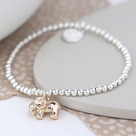 Rose Gold Plated Elephant on Silver Ball Bead Bracelet