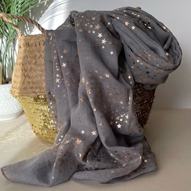 Rose Gold Galaxy Stars Scarf in Grey