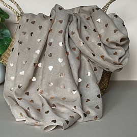 Rose Gold Hearts Scarf in Beige