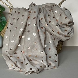 Rose Gold Hearts Scarf in Beige Gifts For Women Scarves And Accessories Rose Gold Hearts Scarf in Beige