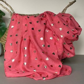 Rose Gold Hearts Scarf in Coral Gifts For Women Scarves And Accessories Rose Gold Hearts Scarf in Coral