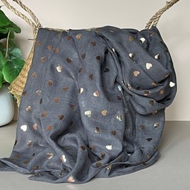 Rose Gold Hearts Scarf in Grey Gifts For Women Scarves And Accessories Rose Gold Hearts Scarf in Grey