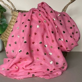 Rose Gold Hearts Scarf in Pink