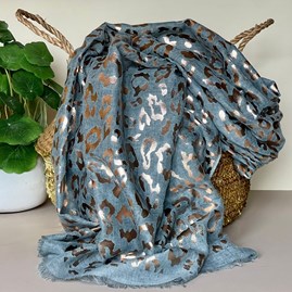 Rose Gold Leopard Print Scarf in Duck Egg Blue