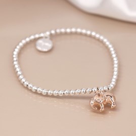 Rose Gold Plated Elephant on Silver Ball Bead Bracelet