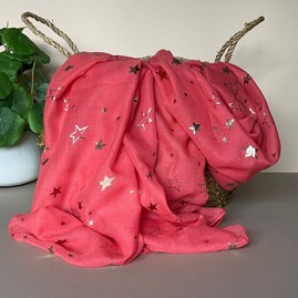 Rose Gold Sketch Stars Scarf in Coral Gifts For Women Scarves And Accessories Rose Gold Sketch Stars Scarf in Coral