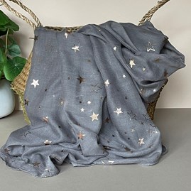 Rose Gold Sketch Stars Scarf in Grey