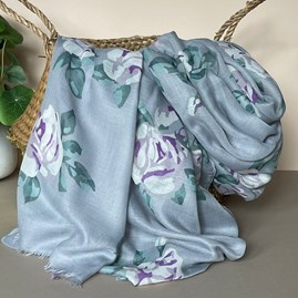 Gifts For Women Scarves And Accessories Rose Print Scarf in Grey Bold Elegant Print