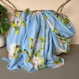 Rose Print Scarf in Sky Blue